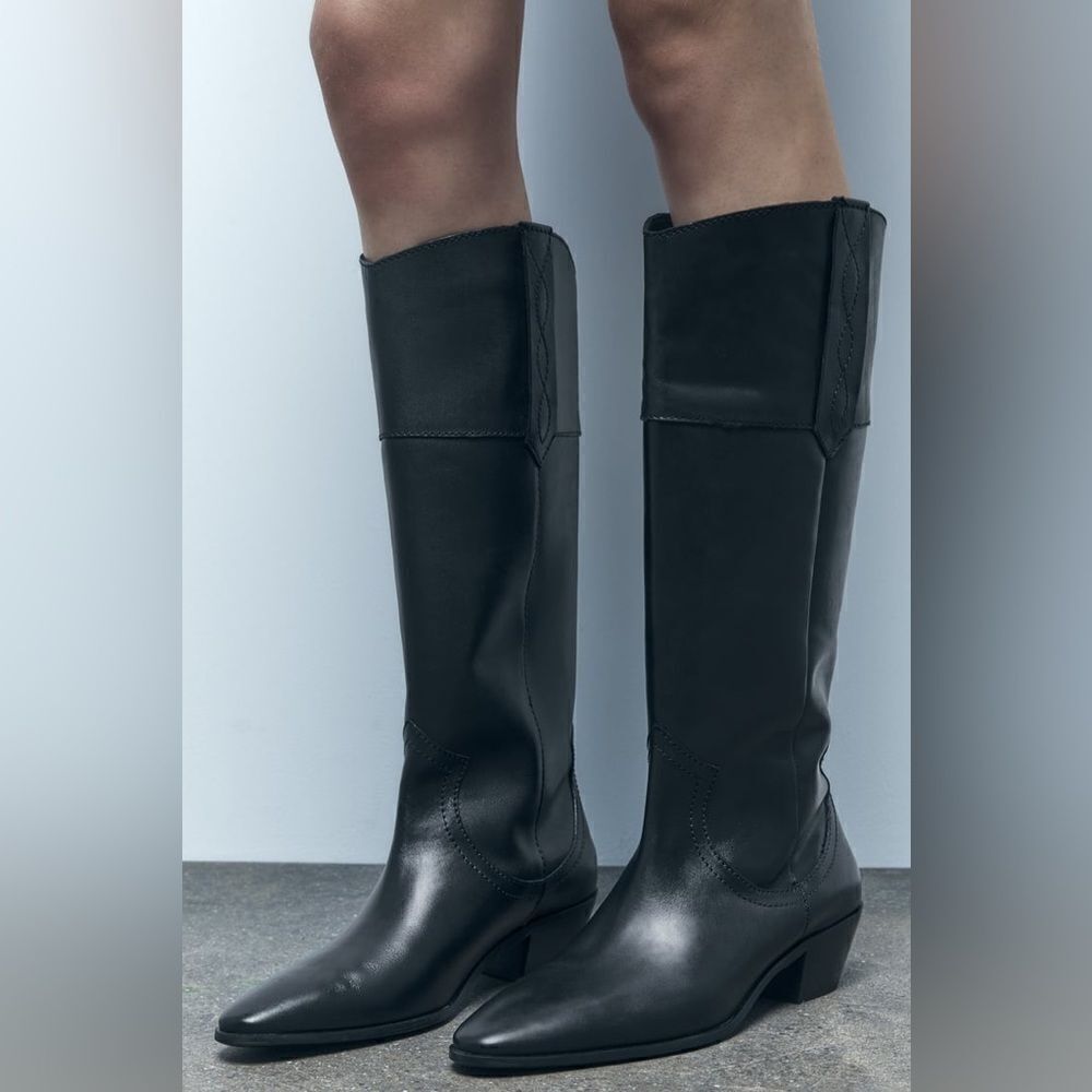 ZARA LEATHER COWBOY BOOTS NEW - Picture 10 of 11